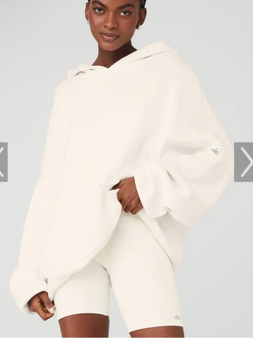 ALO Yoga Cream Scholar Hooded Pullover Knit Sweater